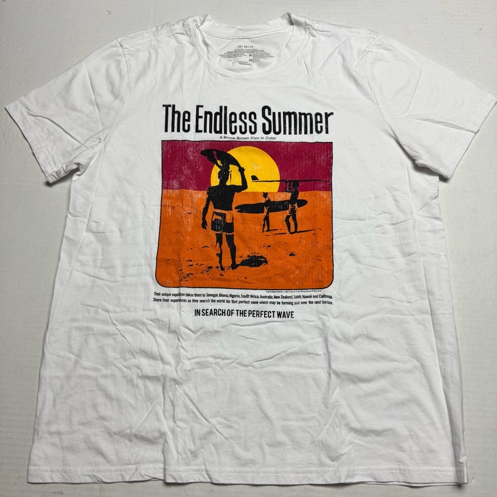 Mad Engine Bruce Brown The Endless Summer Distressed Graphics T-Shirt White 1X